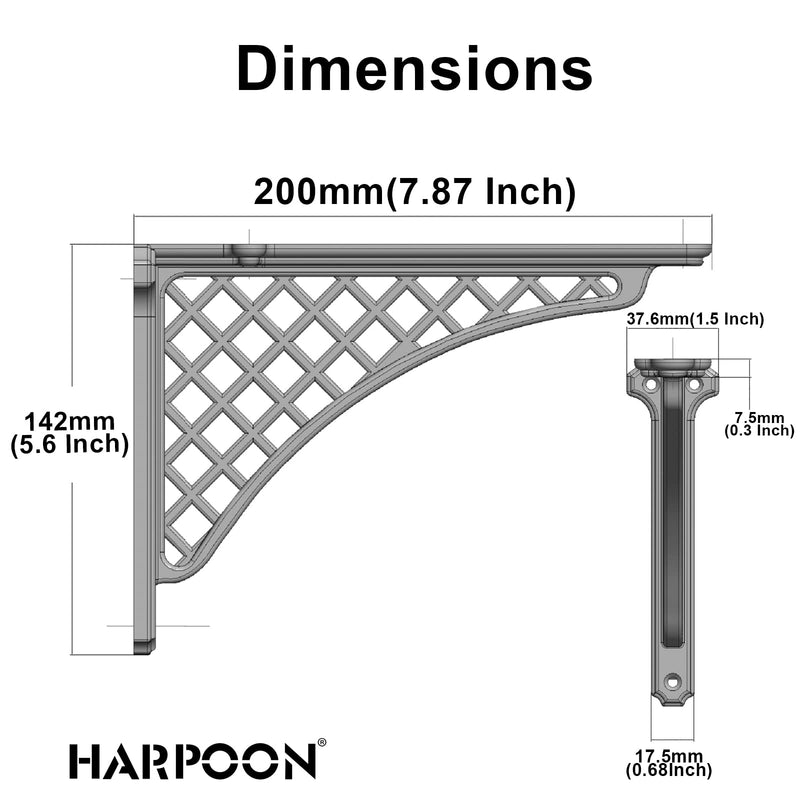 2 Pack Heavy Duty Cast Iron Victorian Shelf Bracket, 7.8 Inches Antique Brass Baroque L-Shaped Shelf Brackets, DIY Projects, Hardware Included 8 Inch