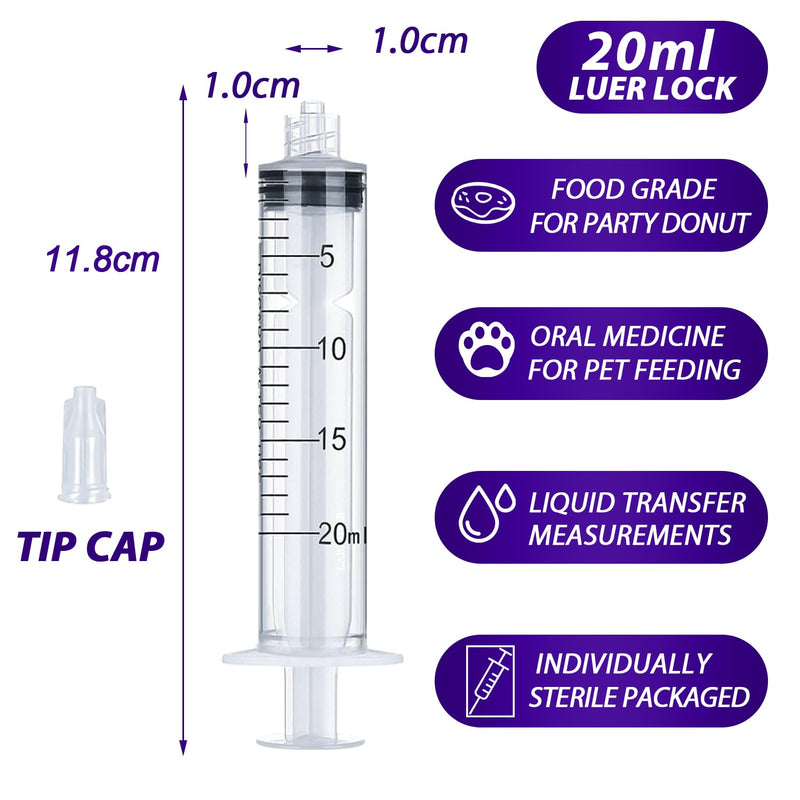 [Australia - AusPower] - 20mL Luer Lock Syringe 4 Pack Large Plastic Syringes without Needle, for Liquid, Oral, Measurement, Dispensing, with Cap 
