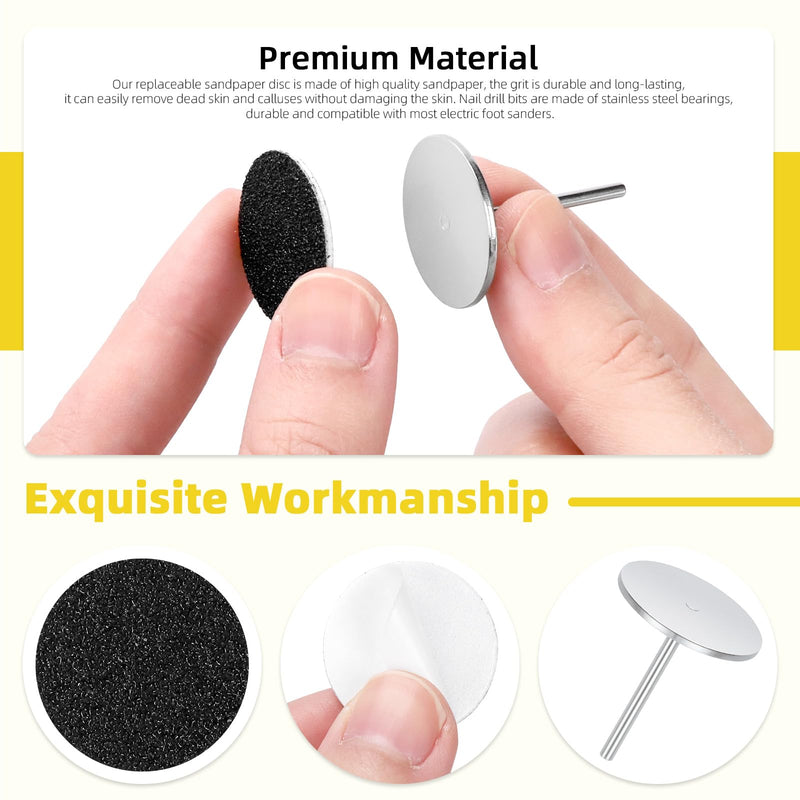 Pack of 151 Sanding Discs Pedicure 25 mm, 80/120/150/180/240 Grit Feet Grinder Sandpaper with Metal Bit, Replacement Sandpaper Nail Cutter for Callus Remover White 150pcs