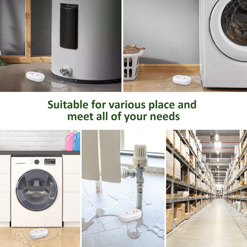 [Australia - AusPower] - METAK Water Leak Detector Sensor Alarm: Home Water Flooding Monitor Smart Sink Overflow Monitoring Adjustable Wet Moisture Alert Pipe Leakage Drip Detection Warning for Basement Floor (2 Sensor) 2 Sensors White 