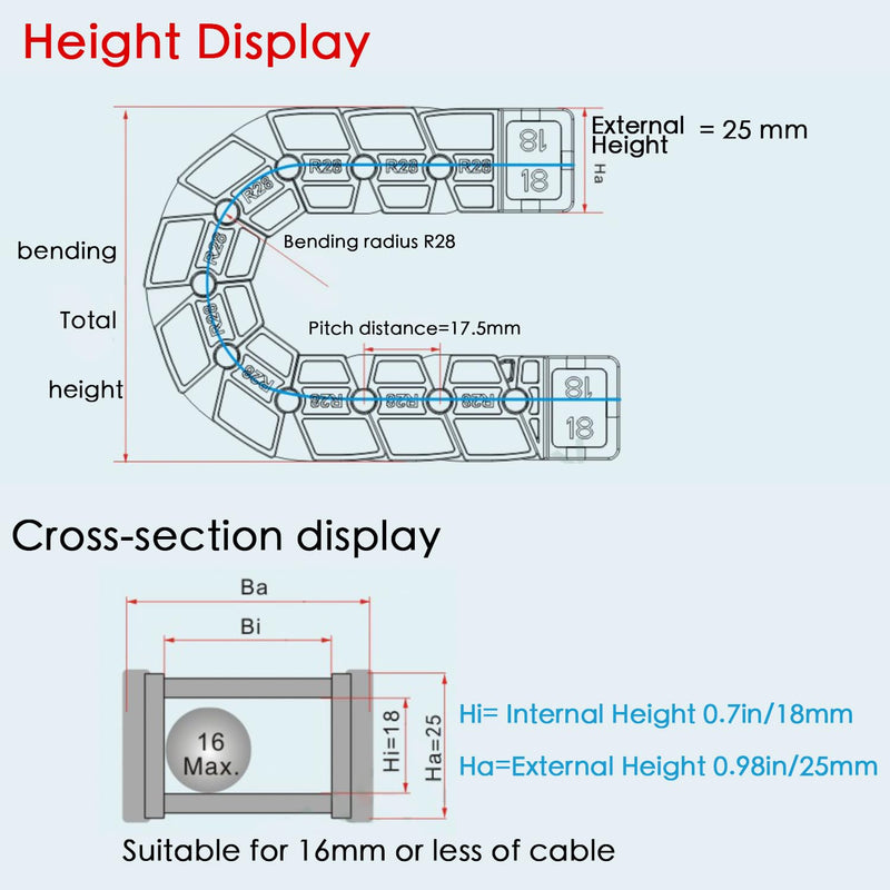 [Australia - AusPower] - Low Noise Drag Chain Cable Carrier Wire 18mmx37mm (H x W) for 3D Printer and CNC Machine,Inside and Outside Openable R28 High Quality Flexible Cable Chain 18*37M 
