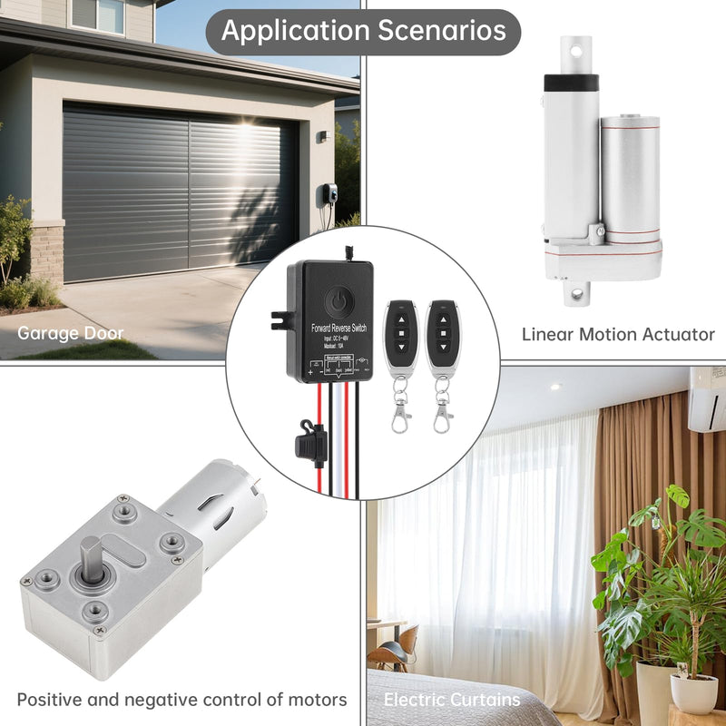 5V-48V 10A DC Motor Wireless Forward Reverse Remote Control Switch Linear Actuator Controller Winch Solenoid Relay Contactor, Forward and Reverse Control Switch