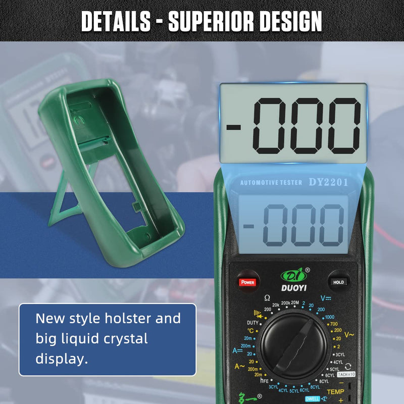 [Australia - AusPower] - Digital Car Tester Multimeter 500-10000 RPM Digital Multimeter DC AC Volt Meter, Measuring of Motor Dwell Angle, Temperature Tester 