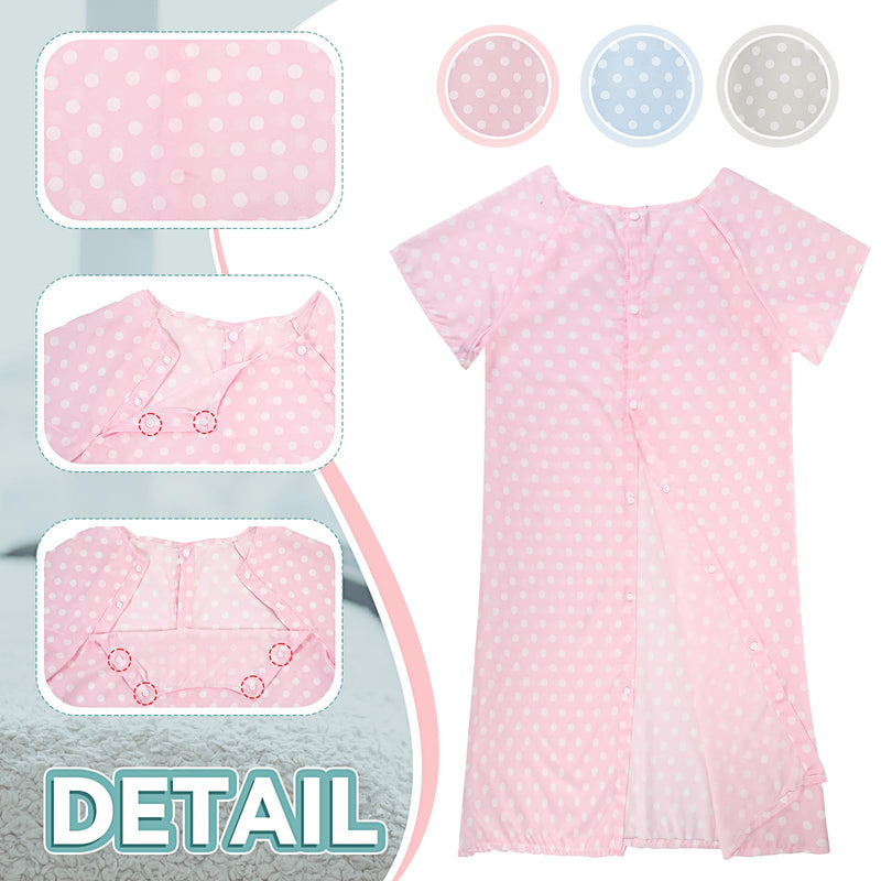 [Australia - AusPower] - 3 Pack Hospital Gown for Women Cotton Labor Delivery Gown for Hospital Maternity Pink Blue Grey Large and X Large 