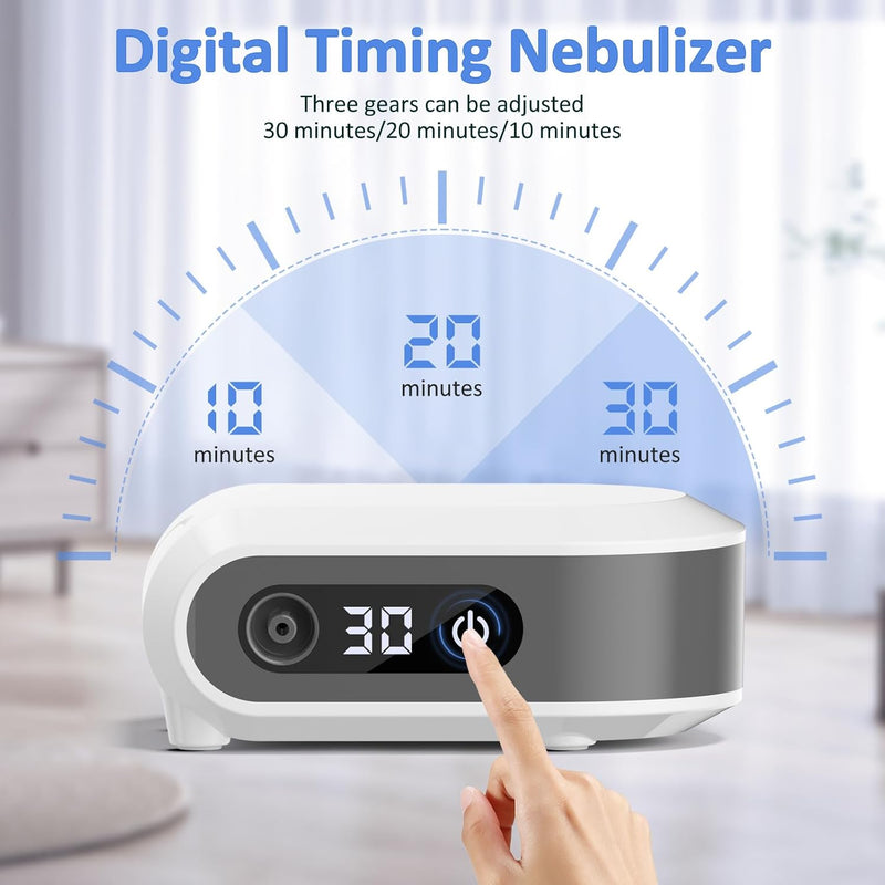 [Australia - AusPower] - Smart Nebulizer for Adults and Kids-Digital Display Nebulizer with Mask, Desktop Compression Nebulizer for Breathing Treatment with Adjustable time, Used Both Home, as Well as on Work 
