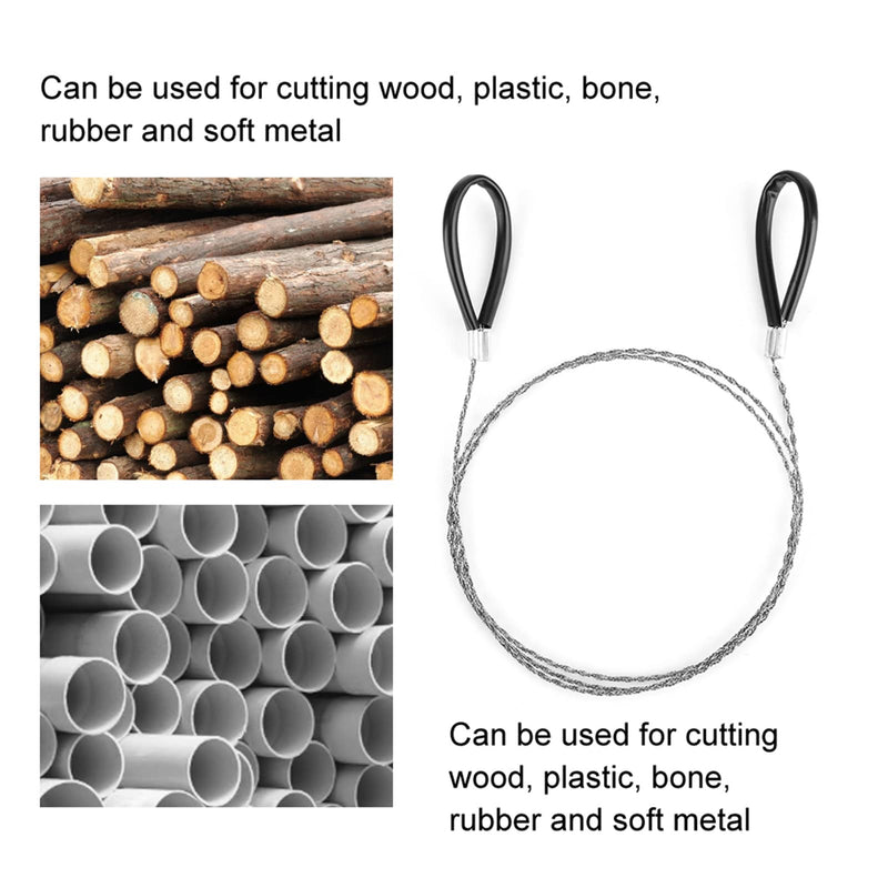 [Australia - AusPower] - ciciglow Stainless Steel Wire Saw for PVC Hoses, Pipes, Hoses, General Tools, Cable Saw, 29.53 Inch Serrated Cutting Cable with Two Handles, for Cutting Wood, Plastic, Bone, Rubber 