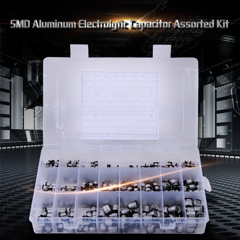 [Australia - AusPower] - 400PCS Electrolytic Capacitors Kit, 24 Values SMD Capacitor Kit, with Storage Box, 1uF - 1000uF, for Computer, Notebook, Radio, DIY 