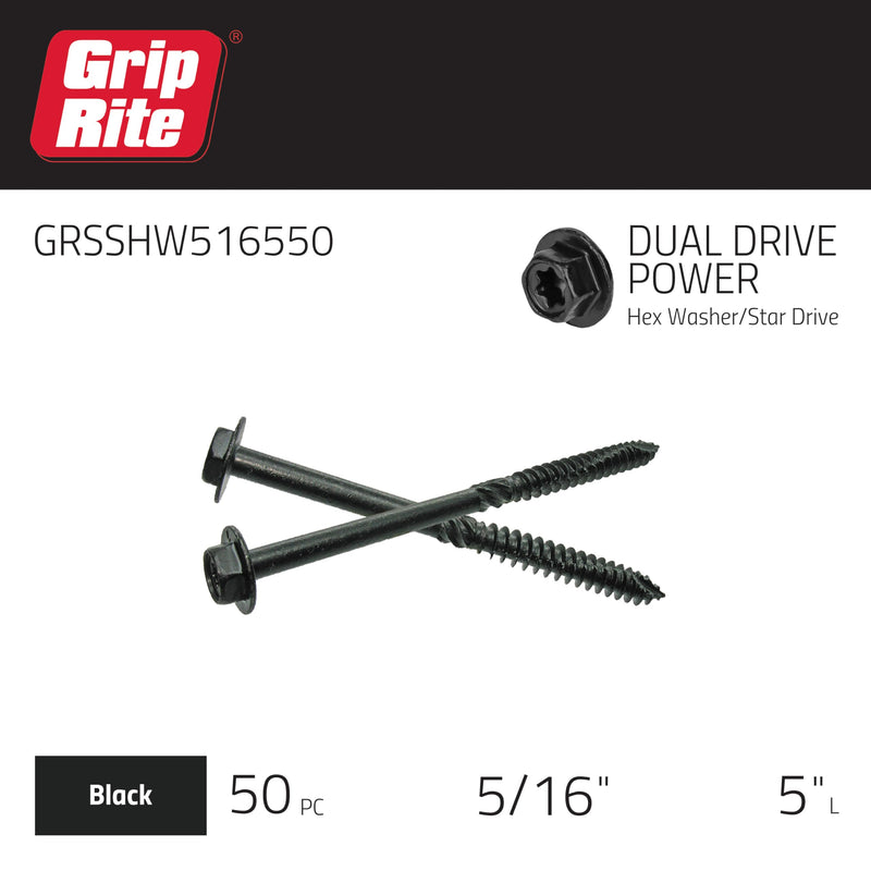 Grip Rite GRSSHW516650 5/16-inch by 6-inch Dual Drive for 3/8-inch Hex and T-25 Star Drive Prime Guard Plus Structural Screws 50 count