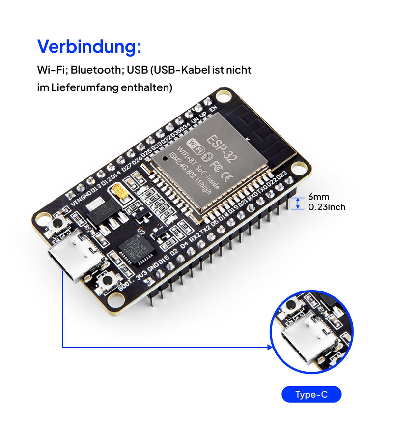 ELEGOO ESP-32 Board Pack of 3 USB-C Compatible with Arduino IDE | Development Board 2.4GHz Dual Mode WiFi + Bluetooth Dual Core Microcontroller Support AP/STA/AP+STA, CP2102 Chip