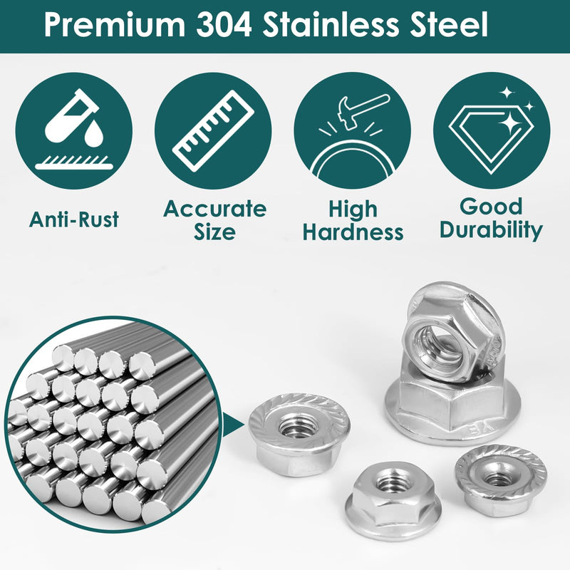 [Australia - AusPower] - 25Pcs M10-1.5mm Serrated Flange Hex Lock Nuts 304 Stainless Steel 18-8 Hexagon Flange nuts, Full Thread, Hex Drive, Bright Finish 
