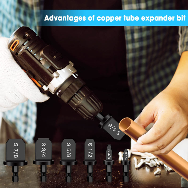 [Australia - AusPower] - 6Pcs HVAC Repairing Set, Boring Drill Bits, Air Conditioner Copper Tube Expander Swaging Tool Manual Copper Pipe Swage, Soft Copper tubing 1/4'', 3/8'',1/2'',5/8'',3/4'',7/8'' Bits Set 6 