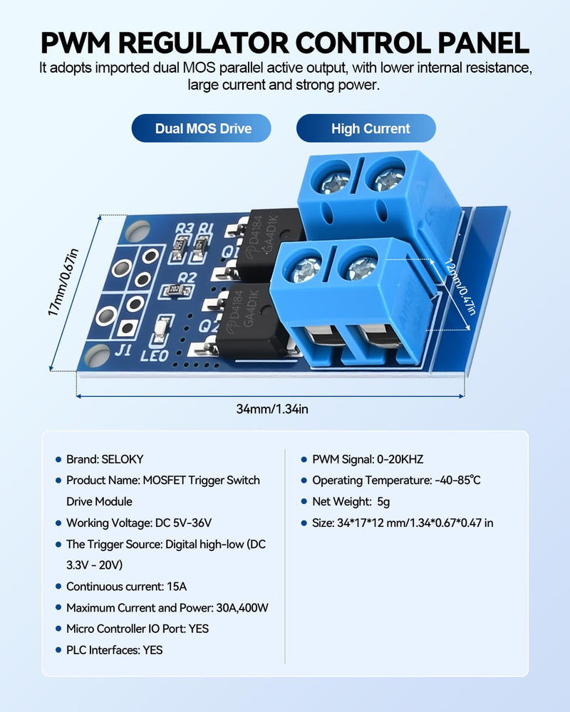 [Australia - AusPower] - 6PCS Dual High-Power MOSFET Trigger Switch Drive Module 0-20KHz PWM Adjustment Electronic Switch Control Board Motor Speed Controller Lamp Brightness Control, DC 5V-36V 400W, 15A (Max 30A) 6PCS 