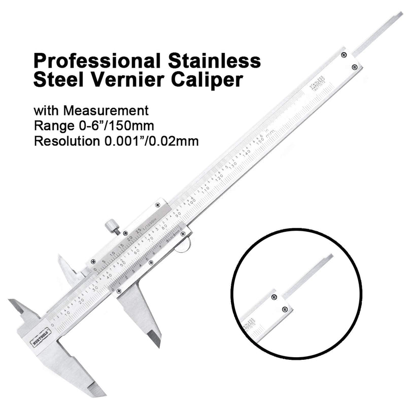 [Australia - AusPower] - NORTOOLS Professional Stainless Steel Vernier Caliper for Inside, Outer, Depth and Step Measurements, 6 Inch/150 mm/0.001"/0.02 mm - Strictly QC PC for PC Einheitsgröße Set 3 