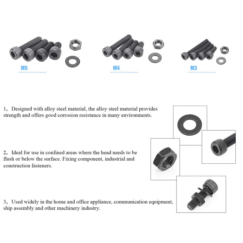 [Australia - AusPower] - DYWISHKEY 500 Pieces M3 M4 M5, 12.9 Grade Alloy Steel Hex Socket Head Cap Bolts Nuts Assortment Kit with Hex Wrenches 