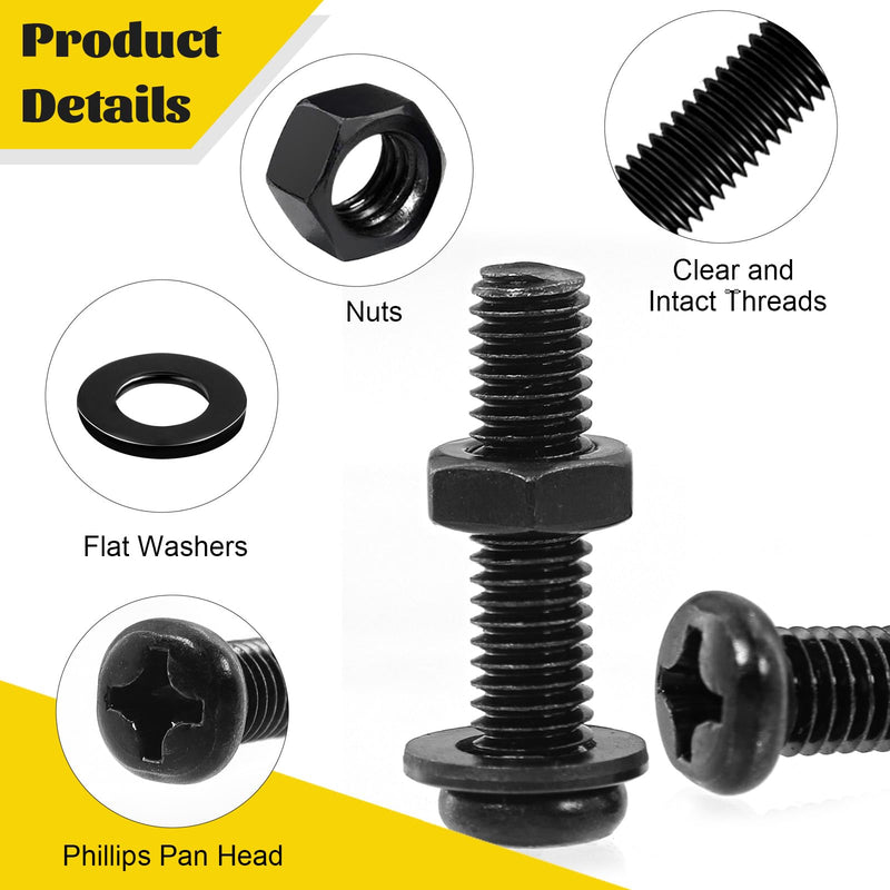 [Australia - AusPower] - 2300PCS M3 Screws with Nuts Assortment Kit & 225PCS Metric M4 M5 M6 Machine Screws Assortment Kit, Black Zinc Plated 