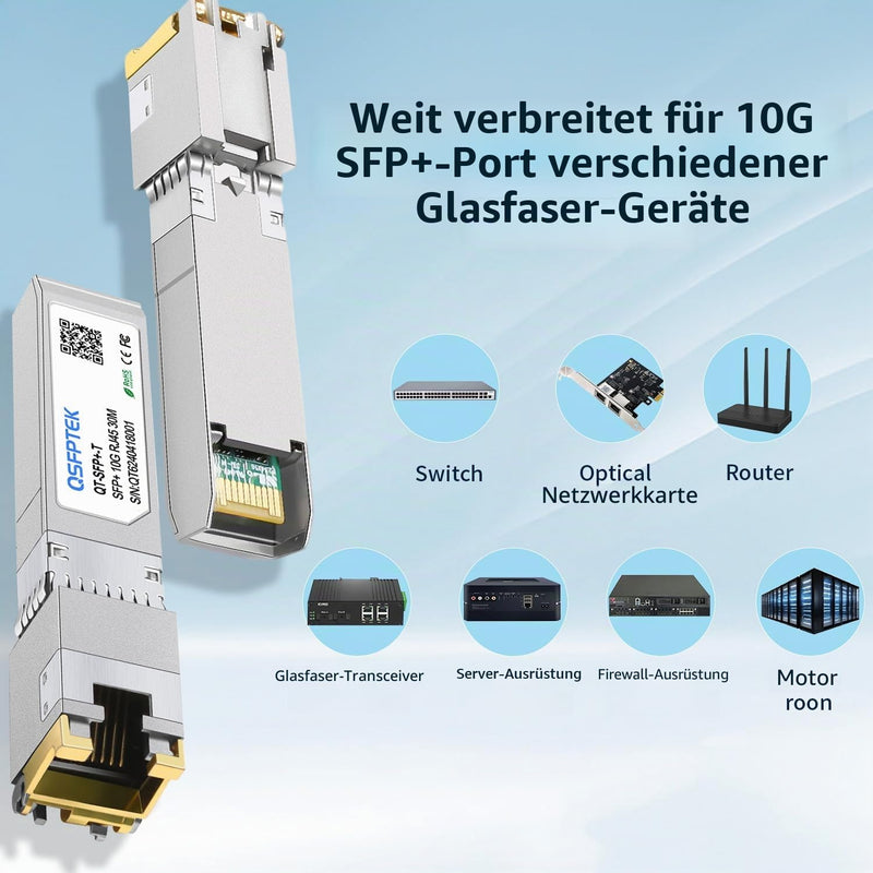 QSFPTEK (Pack of 2) 10GBASE-T SFP+ RJ45 Module up to 30 m, 10G SFP+ RJ45 Copper Transceiver GBIC for Cisco SFP-10G-TS, Ubiquiti UF-RJ45-10G, Mikrotik, D-Link