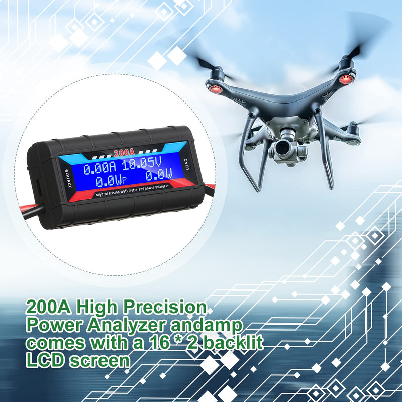 [Australia - AusPower] - Yunsailing 2 Pcs 200A High Precision Watt Meter Power Analyzer Battery Consumption Performance Monitor Amp Meter Monitor with Backlight Digital LCD Screen for RC Solar Voltage Current Power (100V) 100V 