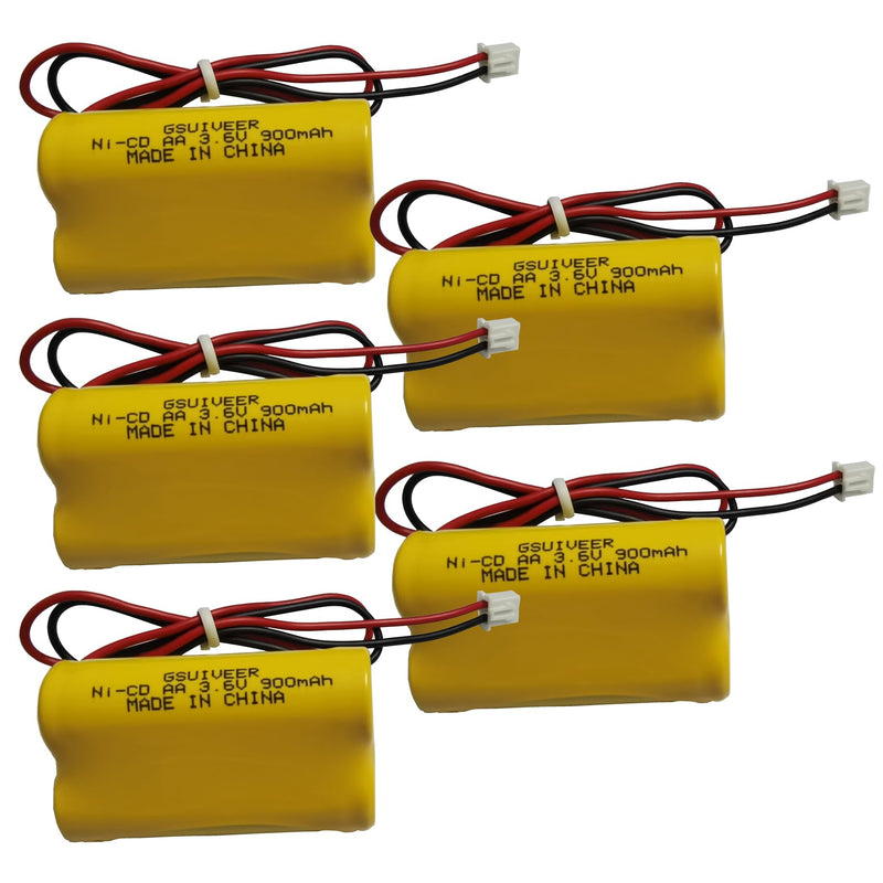 3.6V 900mAh Ni-Cd Exit Sign Emergency Light Battery Pack Compatible Unitech 6200RP Lowes OSA230 Lowes 253799 Unitech LEDR-1 (5 Pack)