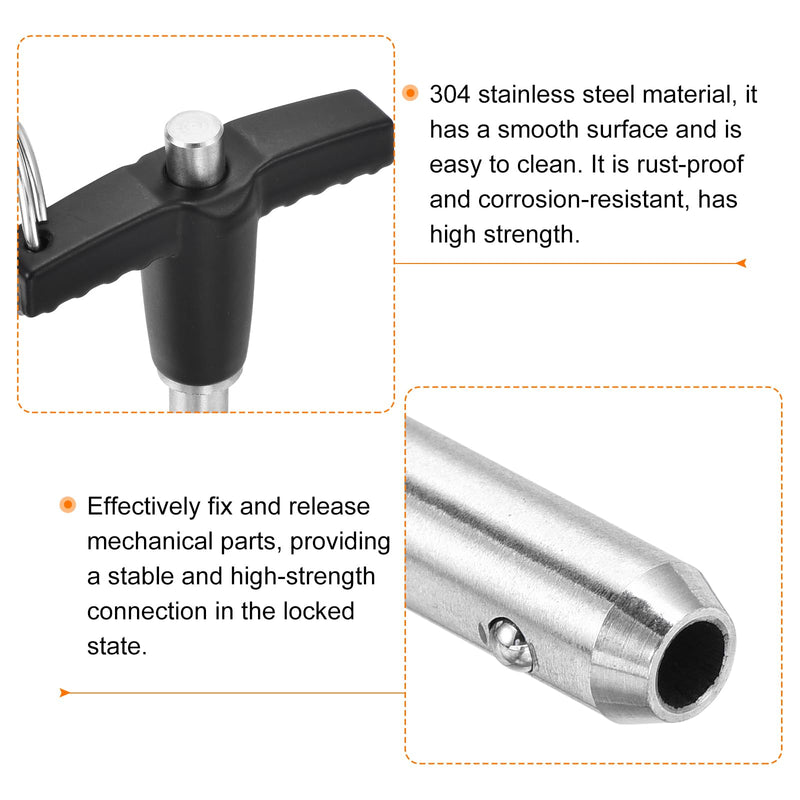 uxcell 2 Pcs T Handle Quick Release Pin, 6x40mm/1/4" x 1.57"(Dia. x L) 304 Stainless Steel Push-Button Quick Release Pin with Lanyard Cable for Audio Bimini Top Marine Hardware, Silver 6.0x40.0 mm