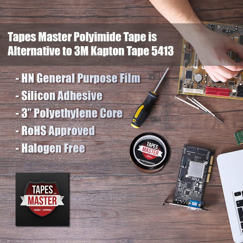 [Australia - AusPower] - Tapes Master 5" x 36 Yds 1 Mil Polyimide High Temperature Heat Resistant Heat Transfer Thermal Electrical Insulation 3D Printer Surface Tape with Silicone Adhesive 3” Core, No Residue 
