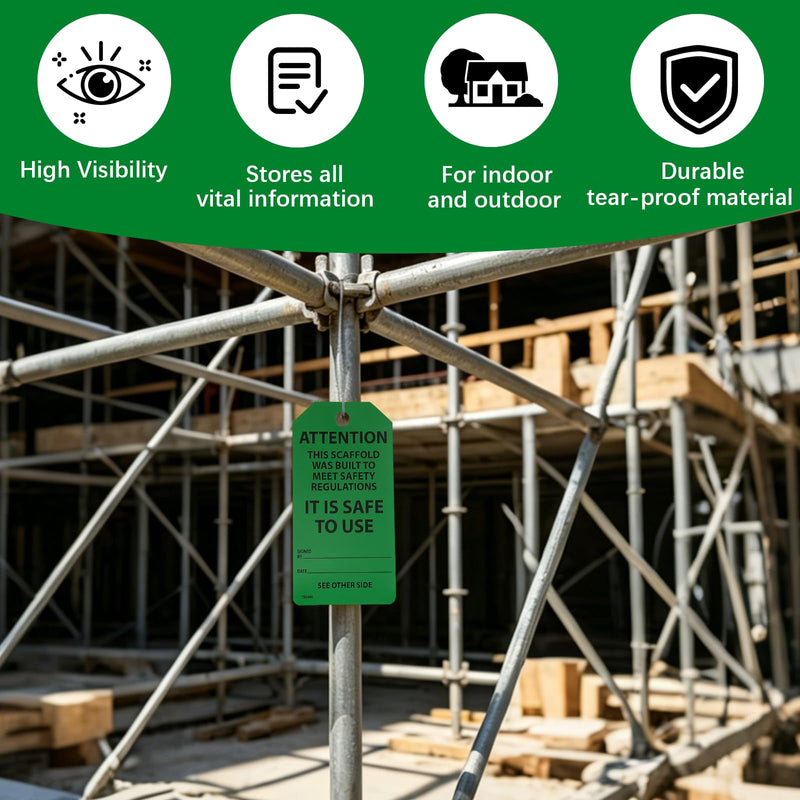 25-Pack Waterproof Scaffolding Inspection Tags,Danger/Caution/Attention,3-Way Design (Red, Yellow, Green) Tri Fold Program Card Safety Tags, Signs, and Scaffold Status Labels