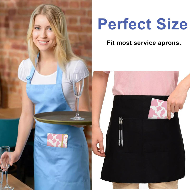 [Australia - AusPower] - Server Book, Painted Server Books for Waitress, Durable Leather Waitess Book with Zipper Pocket,Server Manual Checkbook Fits Server Apron 5in*8in Cow-Pink 