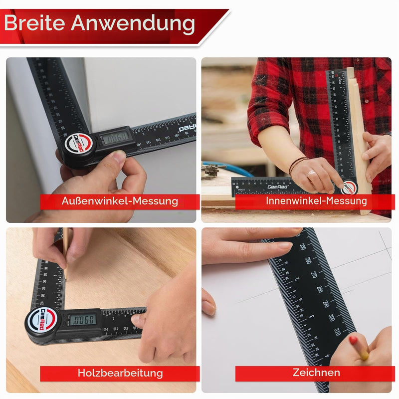 GemRed Digital Protractor with LCD Display, 200 mm Angle Bevel | For woodworking, measurements, construction, decoration and DIY (battery included)