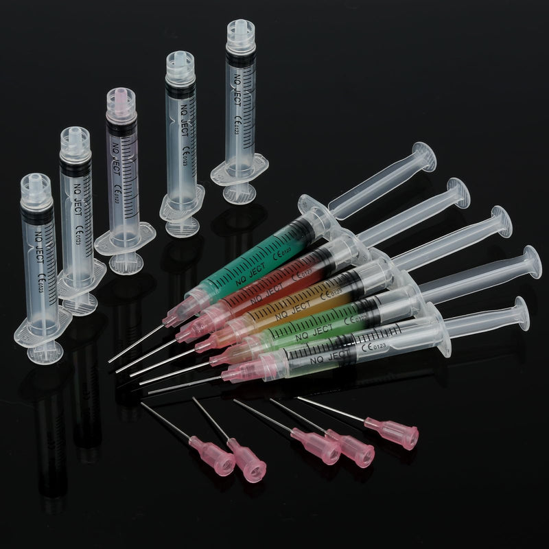 2 ml Syringe Set with 20 g Blunt Needles, 10 Pieces Individually Sterile Sealed Plastic, Reusable Small Plastic Syringe for DIY Craft Refill Adhesive, Industrial Applications