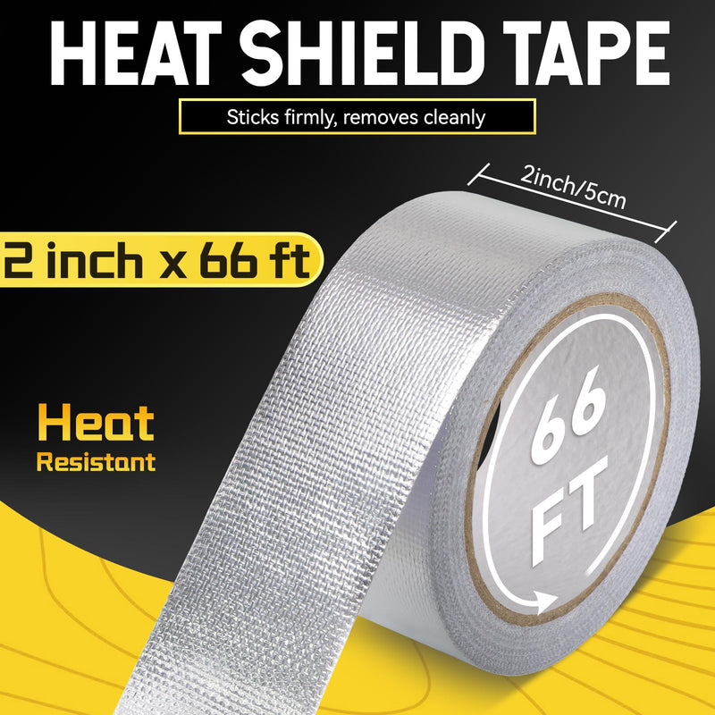 YINTTIAN Aluminum Foil Heat Shield Tape, 2in x 66ft Glass Fiber High Temp Heat Resistant Tape, Silver Self-Adhesive Heavy Duty Reflective Insulation Tape for HVAC Duct, Dryer Vent, Sealing, Patching