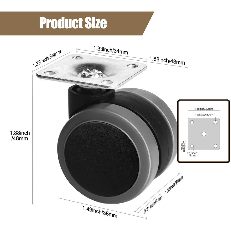 [Australia - AusPower] - Self Adhesive Caster Wheels Set for Trash Can, Storage Box (4PCS, 1.5") 