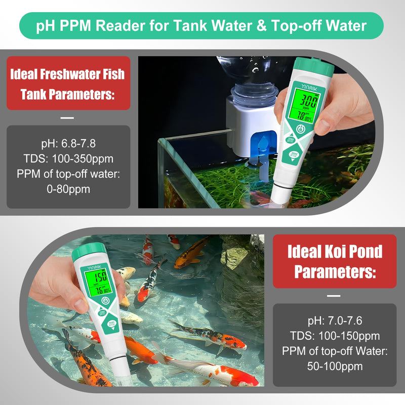 [Australia - AusPower] - Aquarium pH Salt Tester, Digital Salinity Meter for Freshwater & Saltwater Fish Tank, Simultaneous display Salt pH TDS for Koi Pond, Reef Tank, Aquaponics PPM pH EC Reader, Hydrometer with S.G. Card 