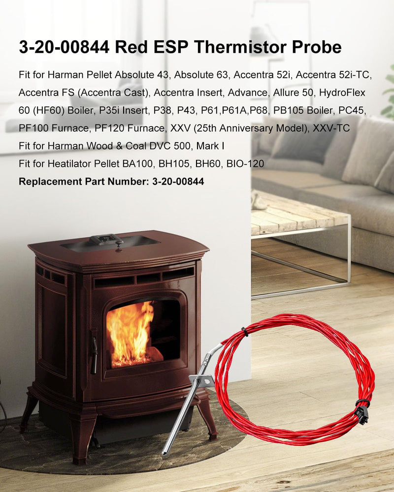 [Australia - AusPower] - 3-20-00844 Red ESP Thermistor Probe Fit for Harman Absolute 43 63 Accentra 52i Allure DVC500 HF60 P35i P38 P43 P61 P61A P68 PC45 PB105 PF100 PF120 XXV, Fit for Heatilator BA100 BH105 BH60 BIO-120 