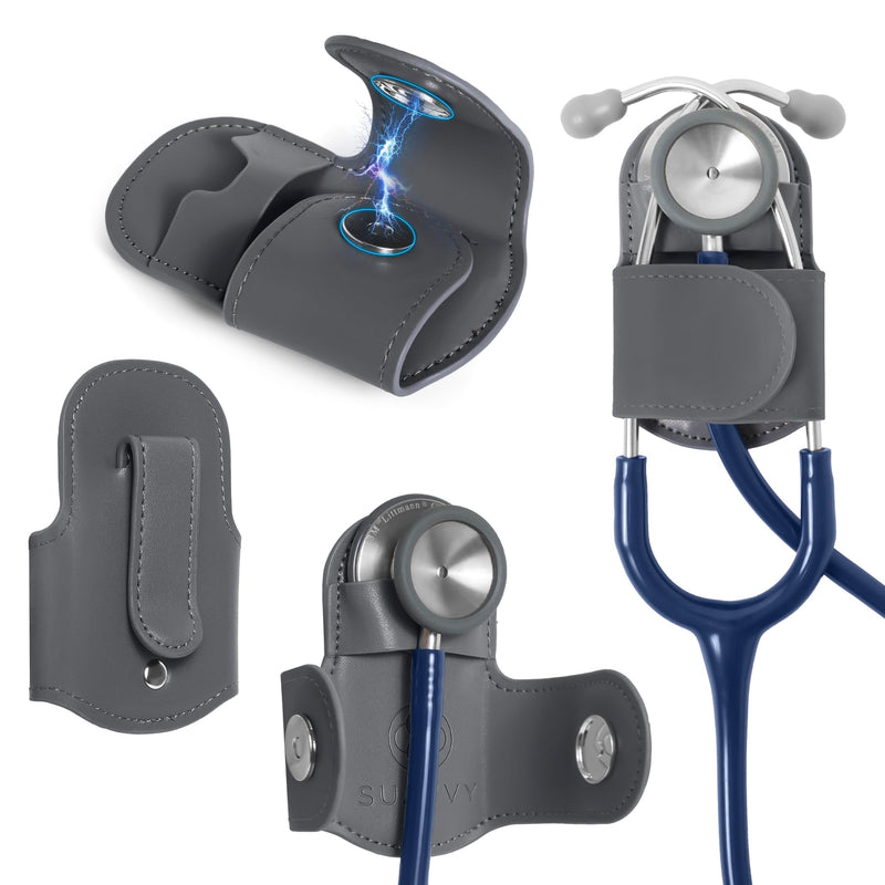 [Australia - AusPower] - Magnetic Stethoscope Holder Clip - Magnetic Snap & Inner Pocket - Genuine Leather Stethoscope Waist Holder – Littman Stethoscope, Littman Cardiology – Gift for Nurses, Doctors & More Black 