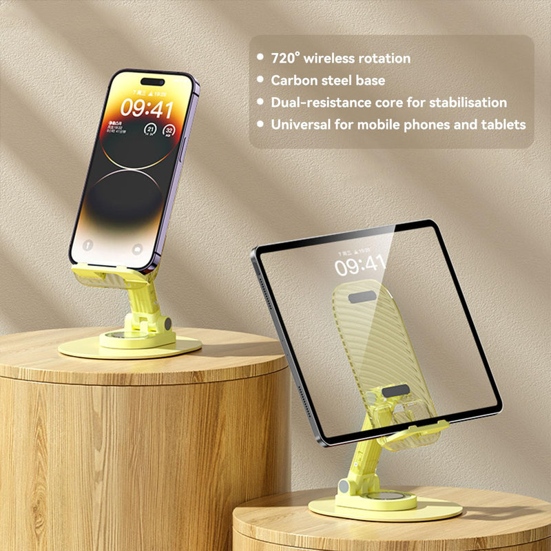 [Australia - AusPower] - Foldable Desktop Phone Holder, Phone Holder on Desk Compatible with iPhone15, 14, 13 Pro Max Mini, Suitable for 3.5-12.9 inch Phones and Tablet Computer. (Yellow) Yellow 