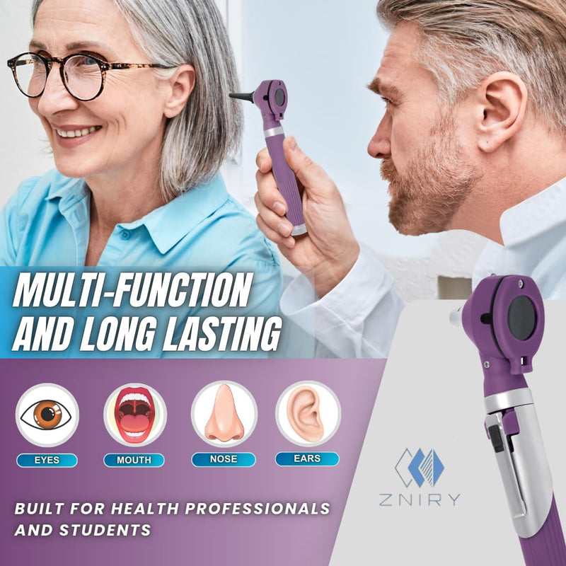 [Australia - AusPower] - Fiber Optic Mini Otoscope - Ear Scope with Light for Infection Detection, Wax Removal, and at-Home ENT Exams (Purple Color) 