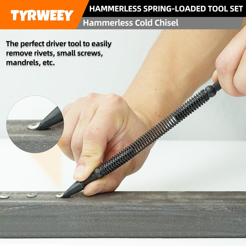 [Australia - AusPower] - 5-Piece Nail Setter Dual Head Nail Set & Dual Head Center Punch & Hinge Pin Remover Punch Set, Spring Loaded Center Hole Punch, Nail Setter Features 1/8-in, 3/32-in, 3/16-in, 1/16-in, 1/32-in 