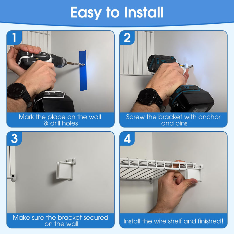 Dreyoo 24 Pack Wire Shelf End Bracket, White Plastic Closet Shelves Brackets, Wall Mount Brackets for Shelves Closet, Screws Included
