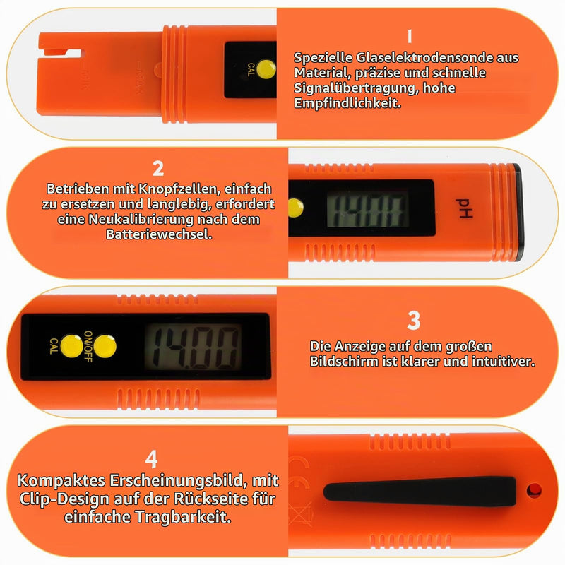 pH Meter Digital PH Value Meter PH Water Quality Tester Portable 0.00-14.00 pH Tester with LCD Display, High Accuracy ±0.01, Automatic Calibration, Ideal for Drinking Water, Pools, Aqua