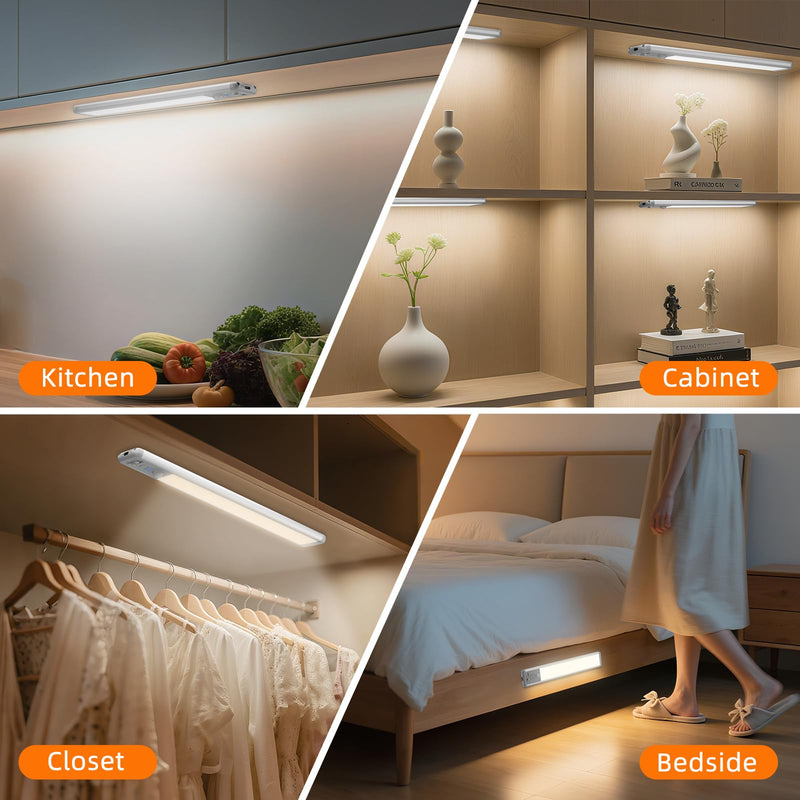 [Australia - AusPower] - Under Cabinet Lighting Wireless, 15inch Rechargeable Motion Sensor Light Indoor, 3 Color Closet Light Battery Operated with LED Power Display, Magnetic Under Counter Lights for Kitchen, Home (3Pack) 3Pack-15inch 