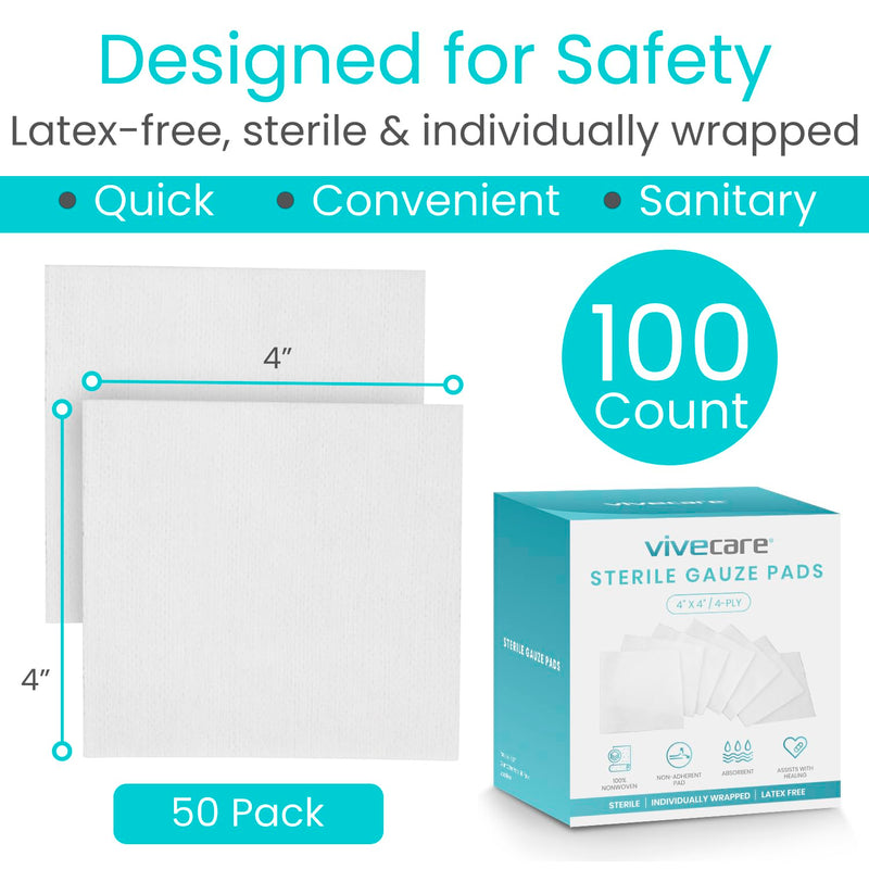 [Australia - AusPower] - 4x4 Sterile Gauze Pads (100pc) - Individually Wrapped 2-Pack Wound Dressing for Cleaning & Cushioning - Non-Adhesive Highly Absorbent Bandages 4in 