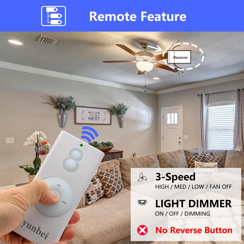 RCS213-A Universal Ceiling Fan Remote Control Kit Replacement for Hand-Held Remote Control System RCS223 RCS223L,w/Remote & Receiver for Most 3-Speed 120V AC Ceiling Fan TR110A RCS213 KUJCE10007 RCS213-A + AC8.3T Kit
