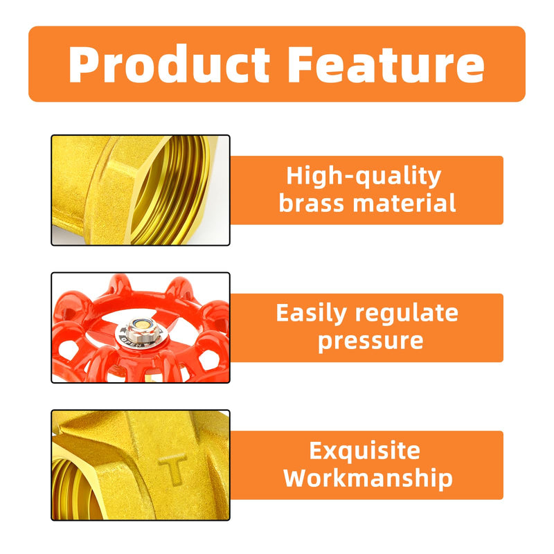 [Australia - AusPower] - GASHER 1PCS 1-1/2 Inch Brass industrial Gate Valve, Heavy-duty Rotary Sluice Valve with Female x Female Threads, with Wheel Handle, For Water, Oil, Gas 1.5 Inch 