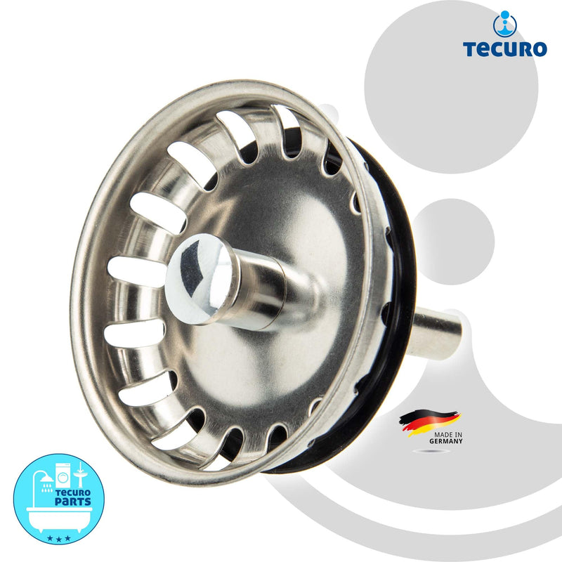 tecuro 53320 Stainless Steel Sink Drain Basket Strainer Diameter 54 mm with 8 mm Guide Rod for 1 1/2 Inch Strainer Basket Valves Including Lip Seal