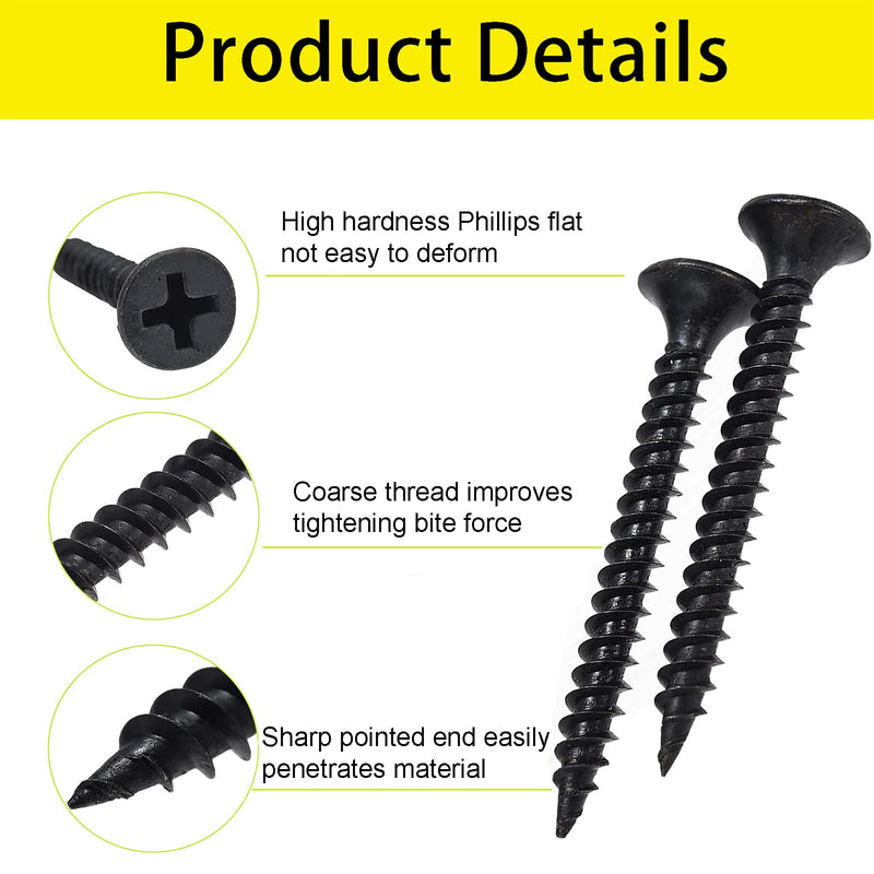 [Australia - AusPower] - M3.5 Wood Screw Assembly Kit,Drywall Screws,Phillips Drive Flat Head Self Tapping Screw Set,Kitchen Cabinet Drywall Small Screws 300 Pcs,Length 5/8" to 2",Oxide Coated Deck Black or DIY Fasteners. #6 Assortment Kit(300 PCS) 