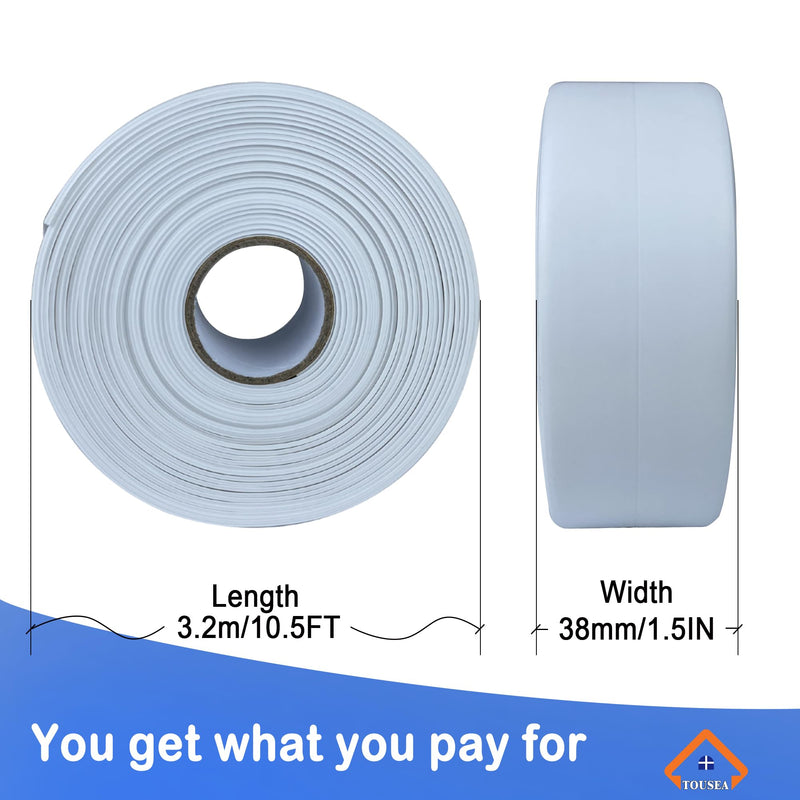 TOUSEA Professional Waterproof Caulk Strip - Self Adhesive White Sealing Tape for Toilet, Tub, Peel and Stick Backsplash Finisher - Renter Friendly, Easy Install White-1.5IN-10.5FT-B