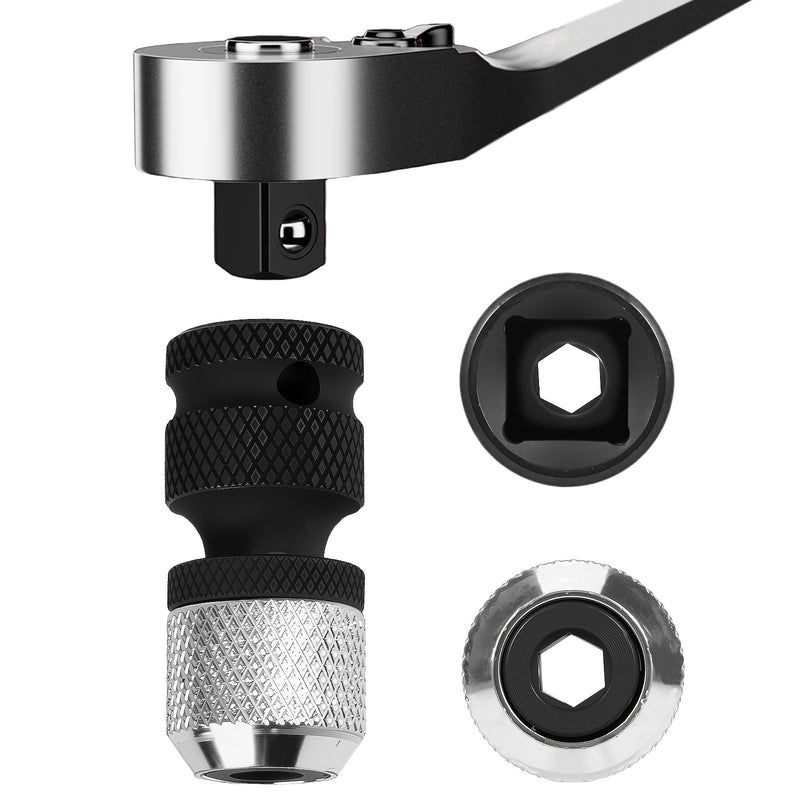 [Australia - AusPower] - 2 PCS 1/2 Square Drive to 1/4 Hex Female Socket Adapter, Drill Chuck for Impact Wrench, Impact Drill Adapter, Quick-Change Design, CrMo Steel 