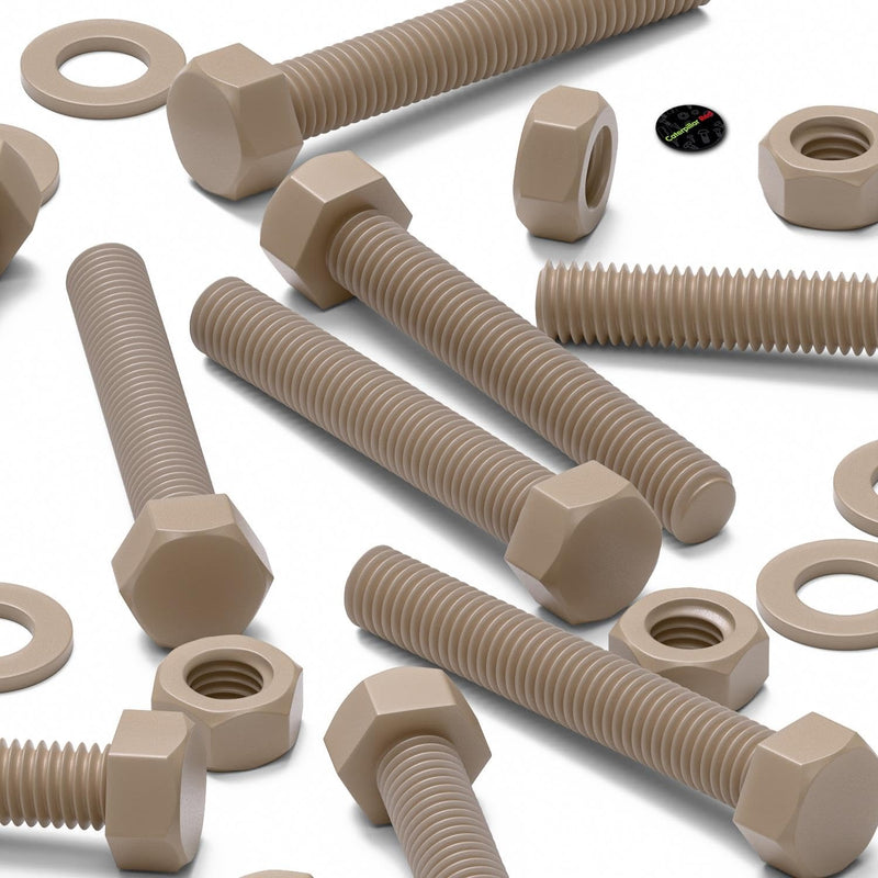 [Australia - AusPower] - 5 x PEEK Hex Head Screw M10 x 65mm Nuts & Bolts - Peek Plastic nuts and bolts, anti corrosion, chemical resistant, high temperature resistance, (13/32 x 2 9/16 in) 