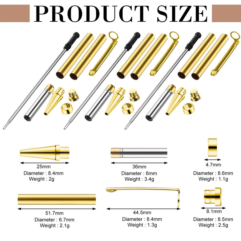 [Australia - AusPower] - Colarr 20 Pcs 7mm Slimline Pen Kit with Refill Wood Turning Twist Pen Kit Lathe Turning Supplies for DIY Copper Making Friend Teacher Students Gifts(Gold) Gold 