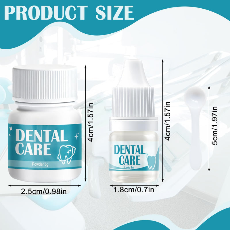 Dental cement self-hardening durable, tooth adhesive for crowns, 5 g + 5 ml | Dental denture glue, solution for crowns, bridges, dental caries and lost fillings, dental filling repair kit