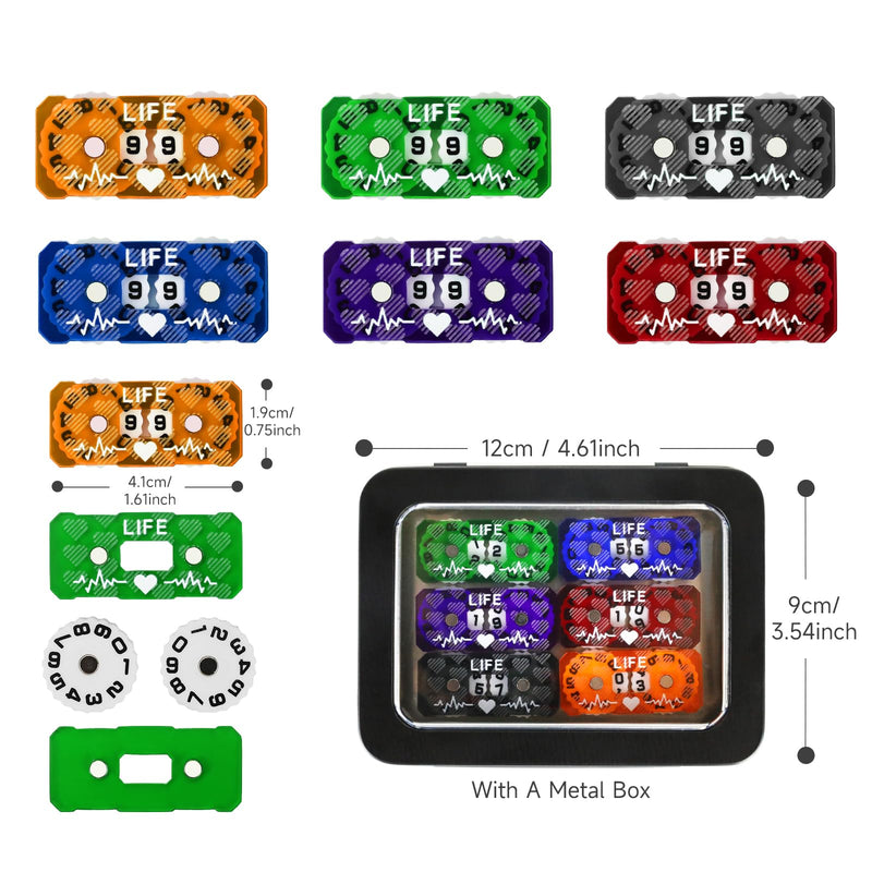 6Pcs MTG Life Counter Double Digits with Metal Box, Health Tracker Life Counter for Collectible Card Games, Compatible with D&D RPG CCG TCG Tabletop Board Games Magic Card Games Accessories A Color-6pcs
